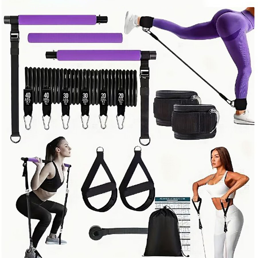 Pilates Bar Kit With Resistance Bands - 180lbs 저항 밴드와 조절 가능한 필라테스