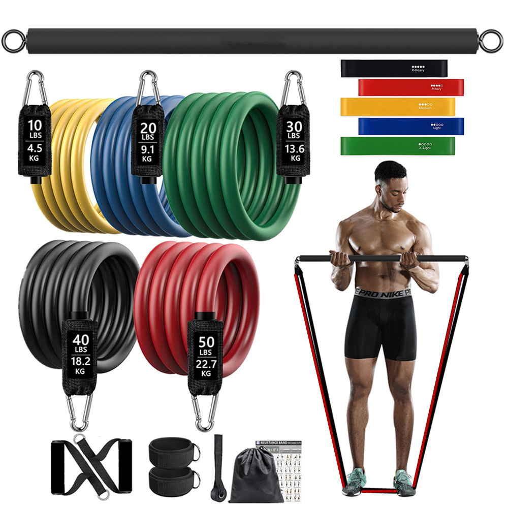 Pilates Bar Kit With Resistance Bands - 150lb 피트니스 부티 저항 탄성 밴드