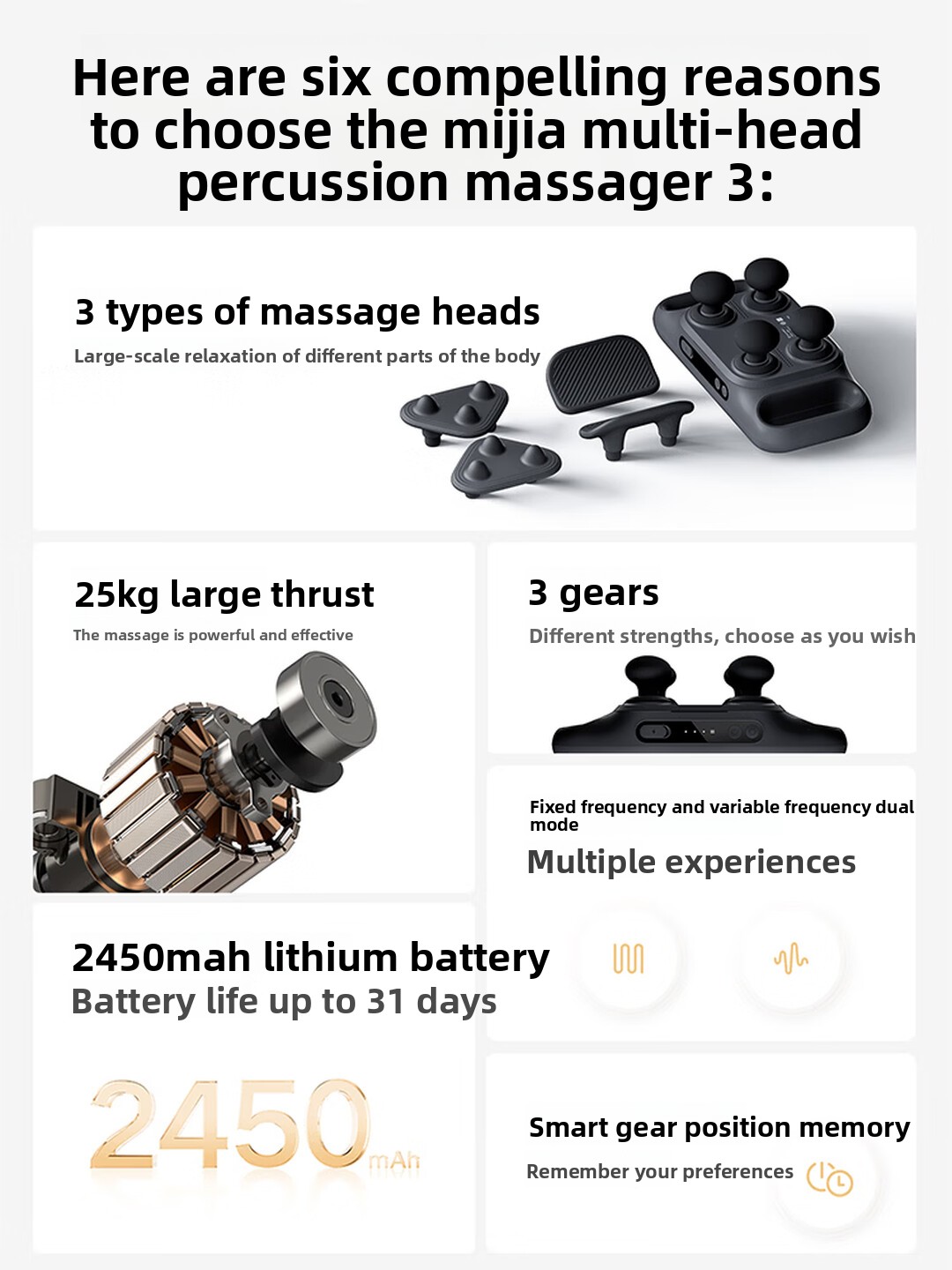 Mijia 멀티 헤드 마사지 건 3 충전식 심부 조직  - Electric Massage Gun Deep Tissue 리뷰 및 가격