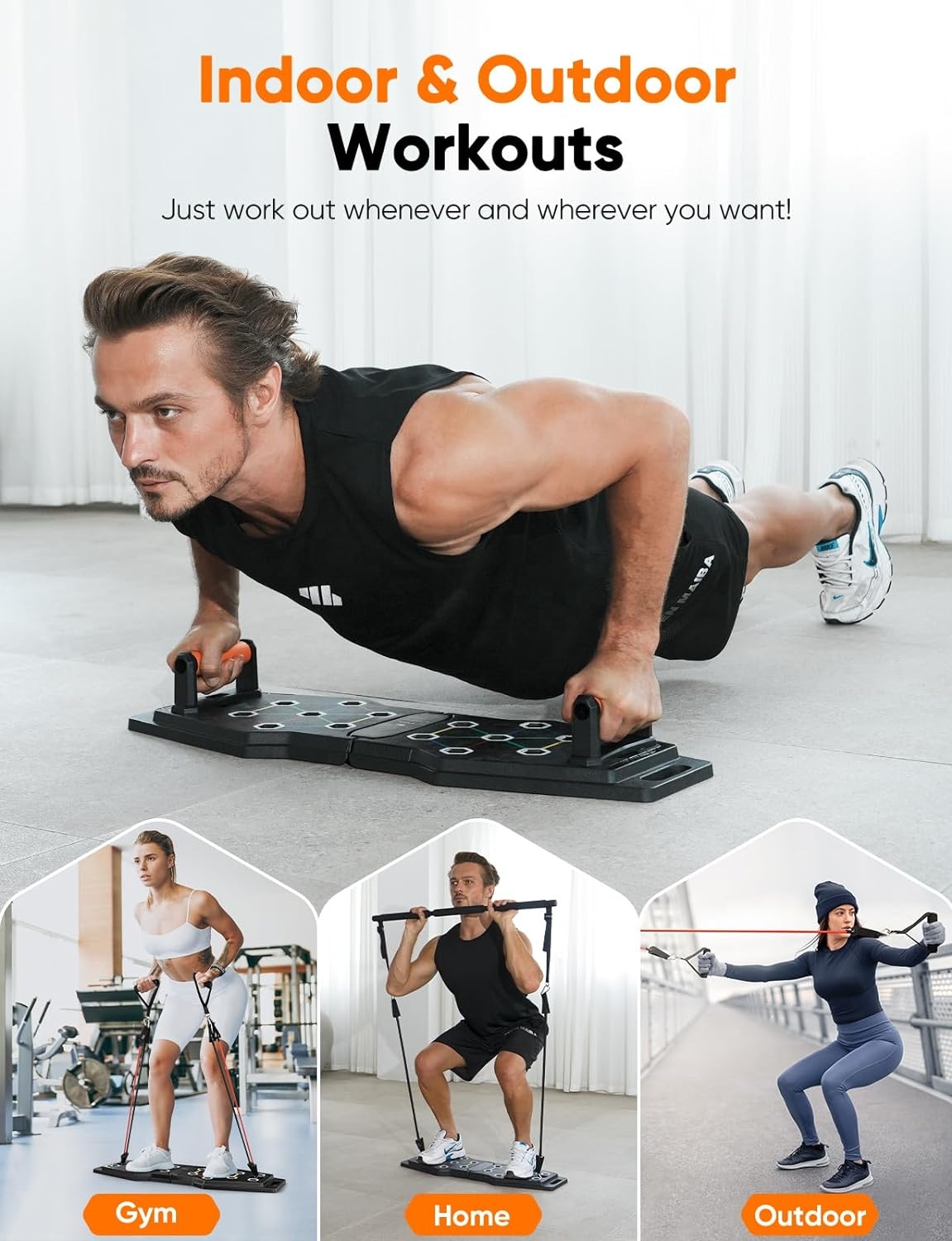 다기능 헬스장용 접이식 피트니스 푸쉬업 보드 세트, 필 - Pilates Bar Kit With Resistance Bands 리뷰 및 가격