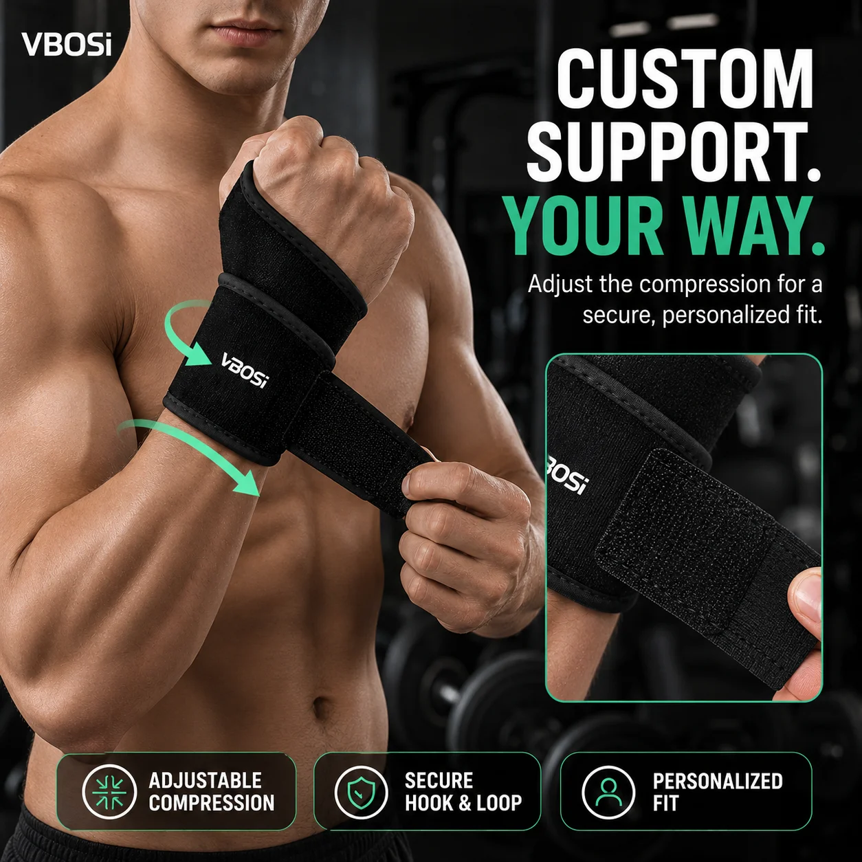 VBSOi 조절 가능한 손목 보호대 (엄지 루프 포함) - Wrist Wraps Weightlifting Support 리뷰 및 가격
